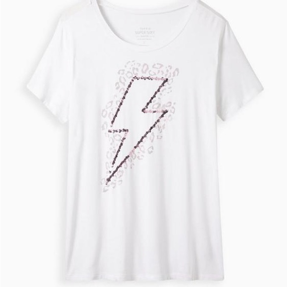 torrid Tops - Torrid Perfect Tee - Super Soft Leopard Sequin Bolt White Size 1 (14/16)